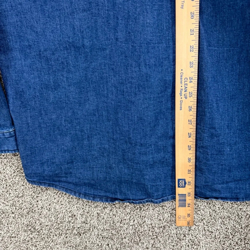 True Religion Denim Shirt Mens 2XL Blue Western Band Collar Pockets Long Sleeve